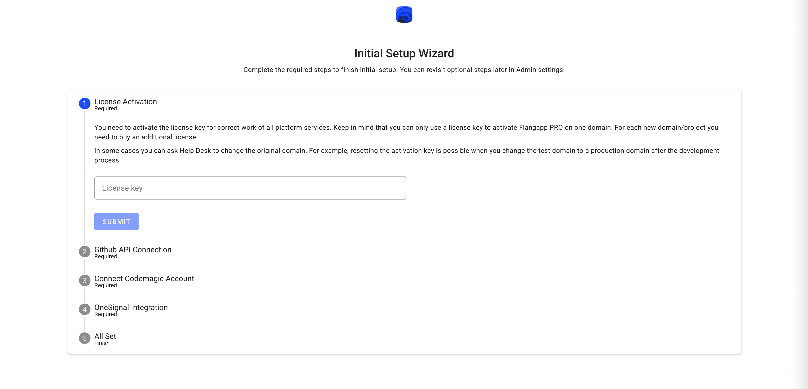 Initial Setup Wizard Step 1
