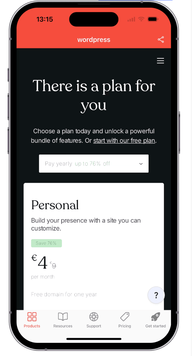 WordPress site opened like an app